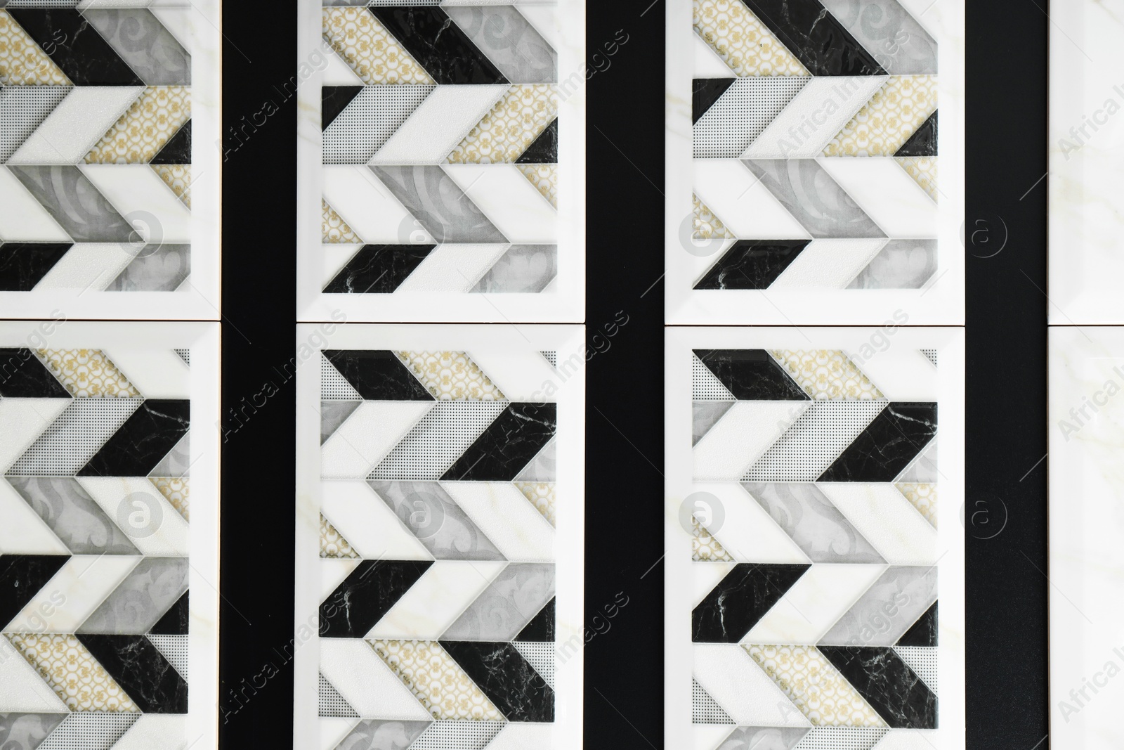 Samples of tiles with beautiful pattern as background, closeup Photo of Samples of tiles with beautiful pattern as background, closeup