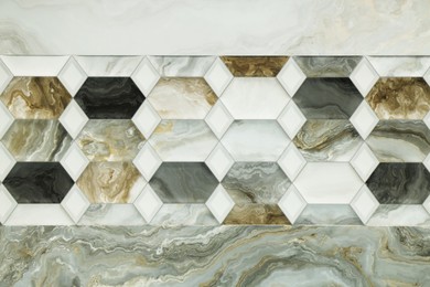 Photo of Texture of tiles with different patterns as background, top view