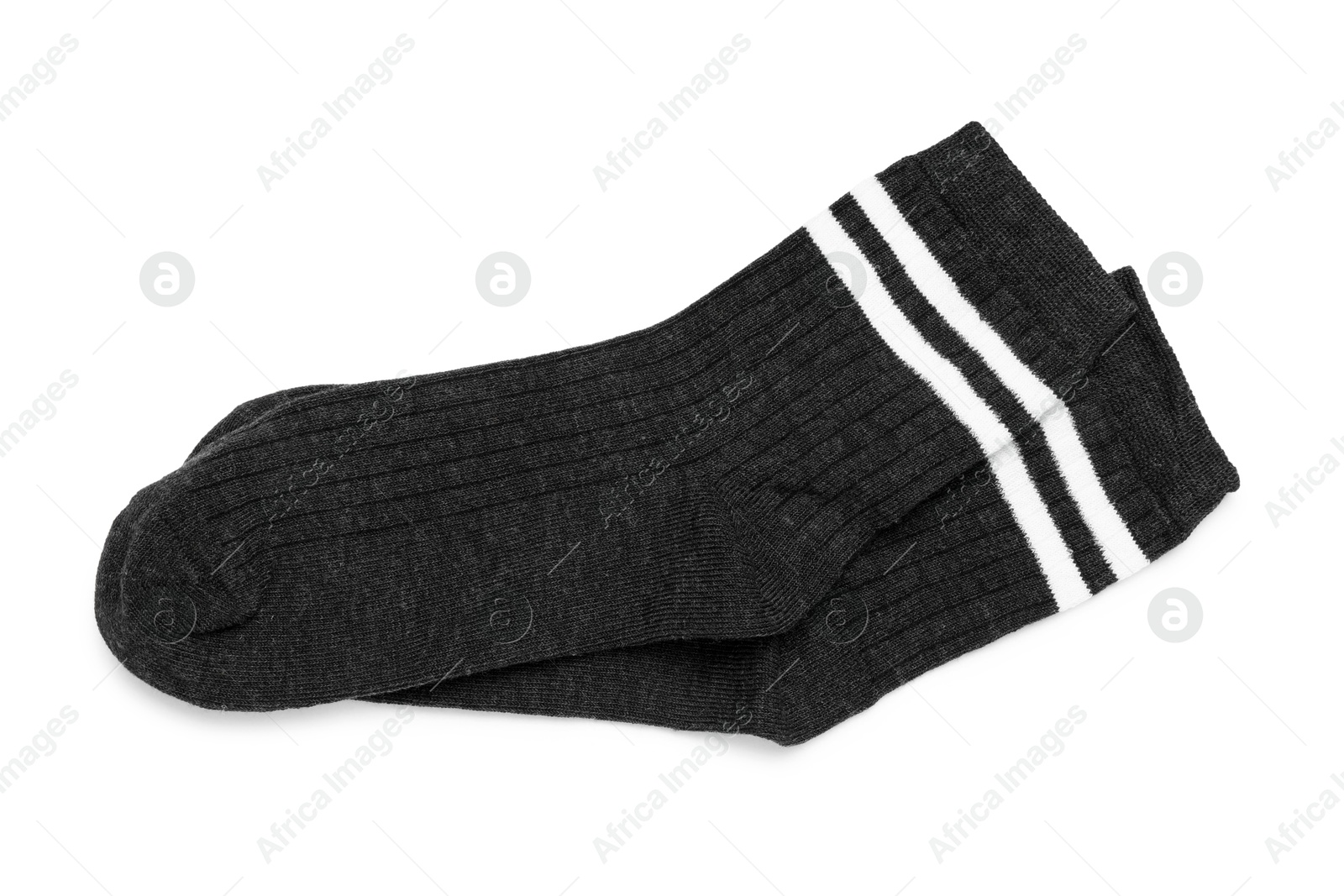 Pair of black socks isolated on white, top view Photo of Pair of black socks isolated on white, top view