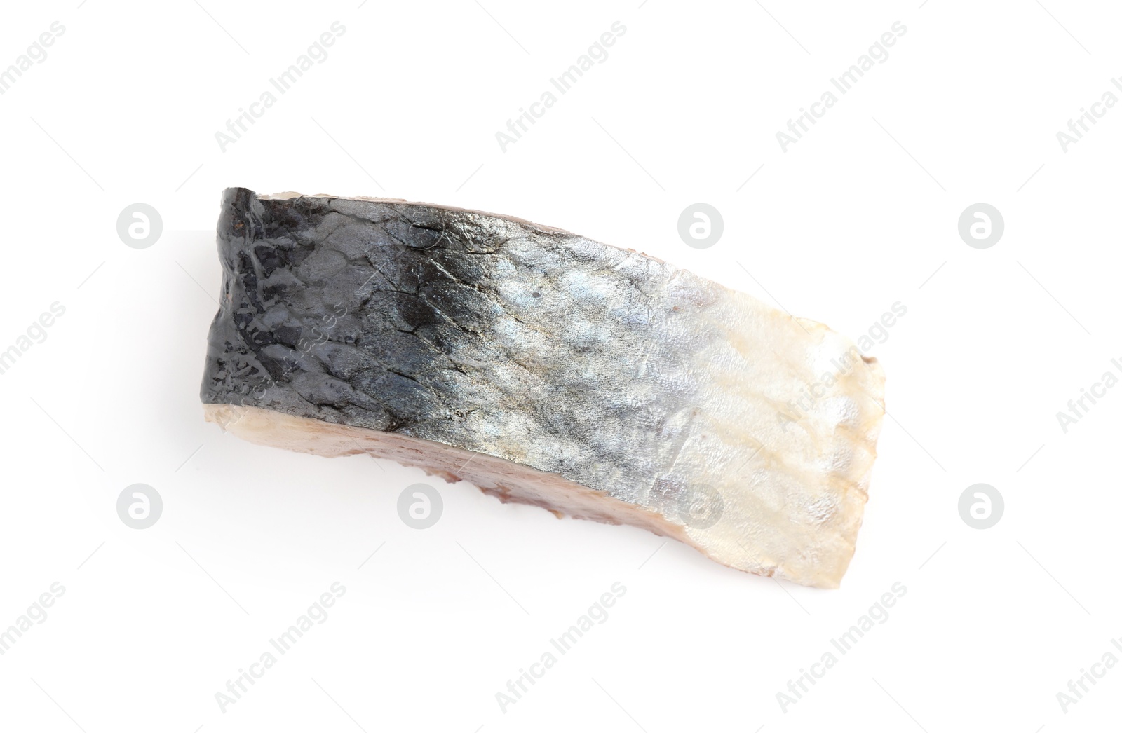 Piece of delicious herring isolated on white, top view Photo of Piece of delicious herring isolated on white, top view