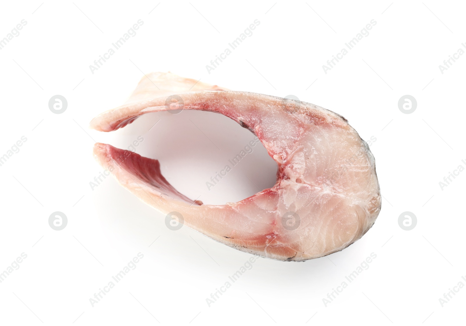 Piece of delicious herring isolated on white, top view Photo of Piece of delicious herring isolated on white, top view