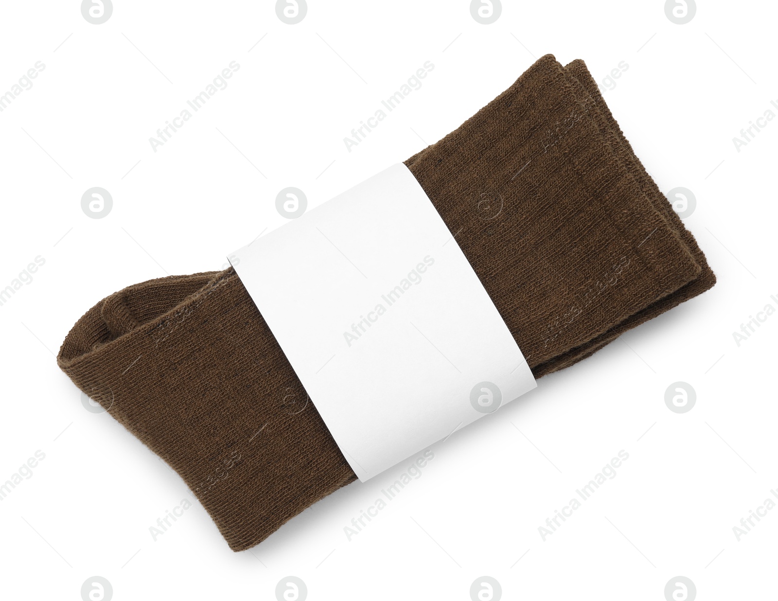 Pair of brown socks isolated on white, top view Photo of Pair of brown socks isolated on white, top view