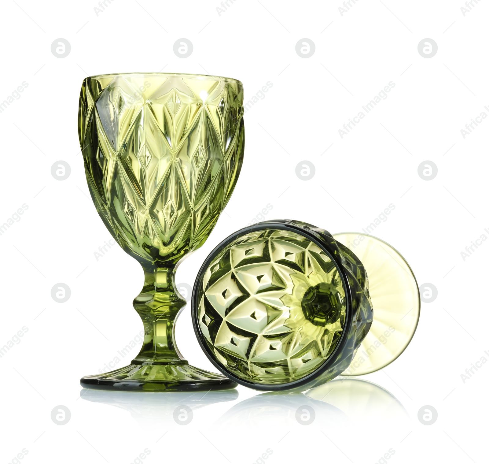 Two empty clean glasses isolated on white Photo of Two empty clean glasses isolated on white