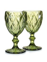Photo of Two empty clean glasses isolated on white