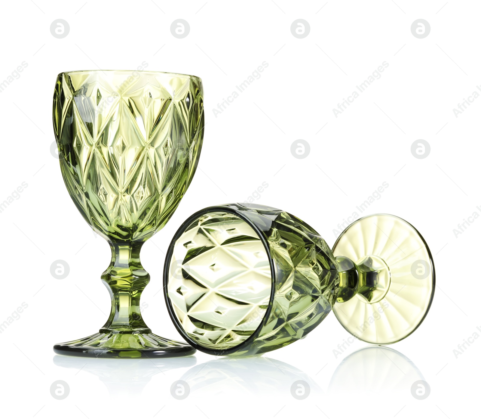 Two empty clean glasses isolated on white Photo of Two empty clean glasses isolated on white