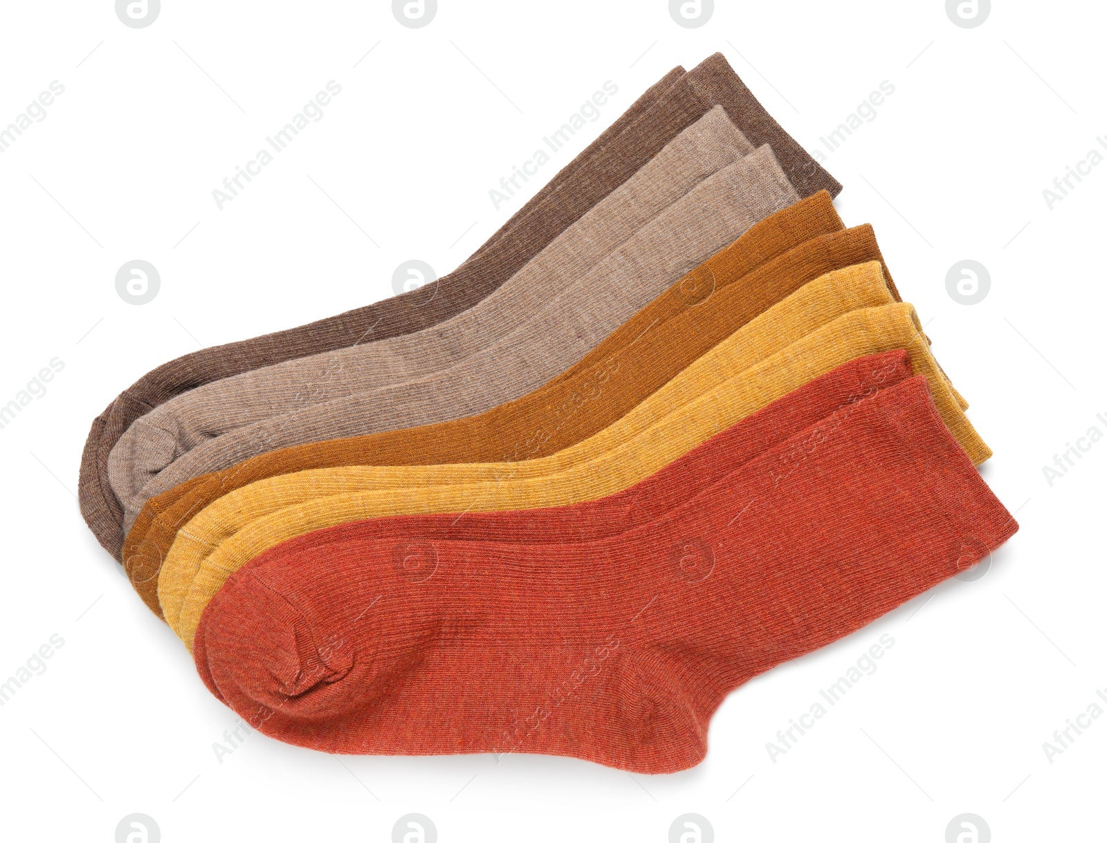 Many different pairs of socks isolated on white, top view Photo of Many different pairs of socks isolated on white, top view