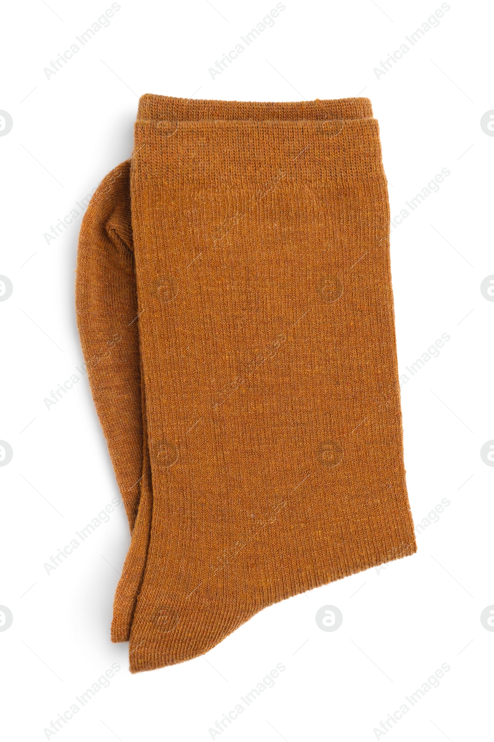 Pair of brown socks isolated on white, top view Photo of Pair of brown socks isolated on white, top view