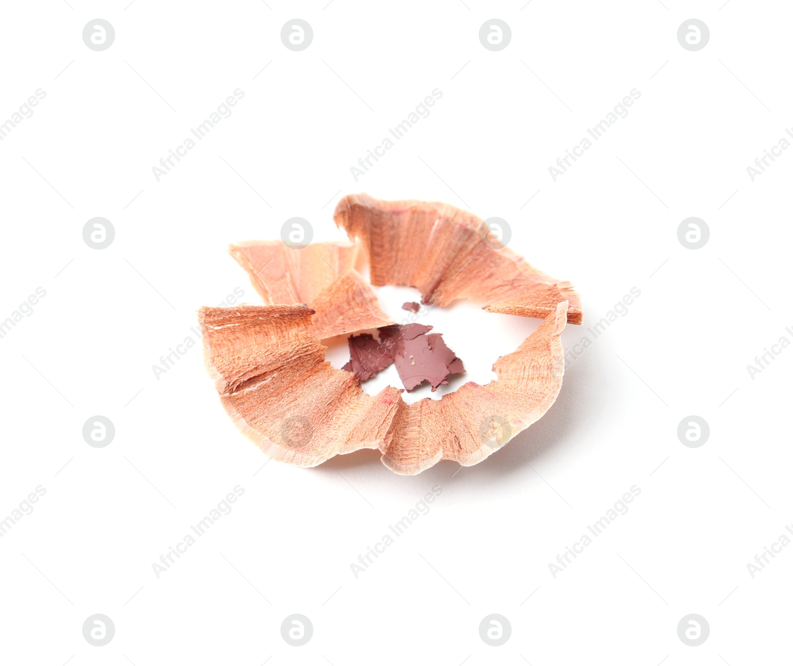 Color lip pencil shavings isolated on white Photo of Color lip pencil shavings isolated on white