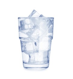 Image of Glass of soda water with ice isolated on white