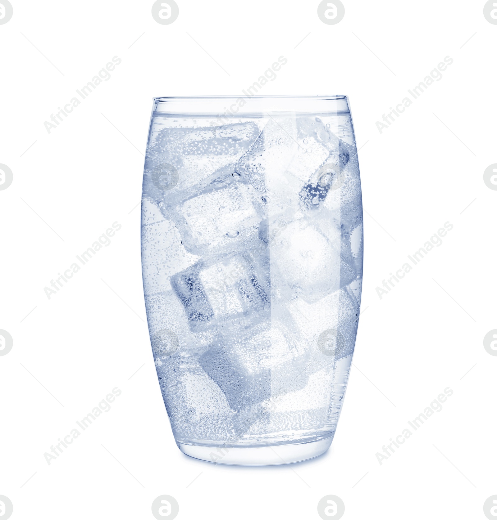 Glass of soda water with ice isolated on white Image of Glass of soda water with ice isolated on white