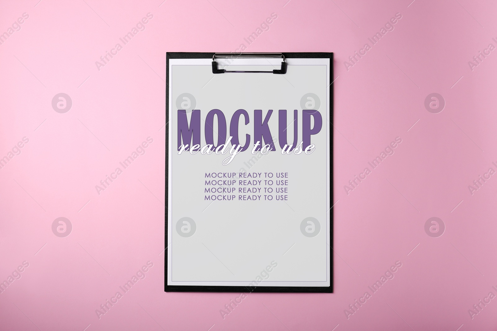 Clipboard with sheet of paper on pink background, top view. Mockup Ready To Use Image of Clipboard with sheet of paper on pink background, top view. Mockup Ready To Use