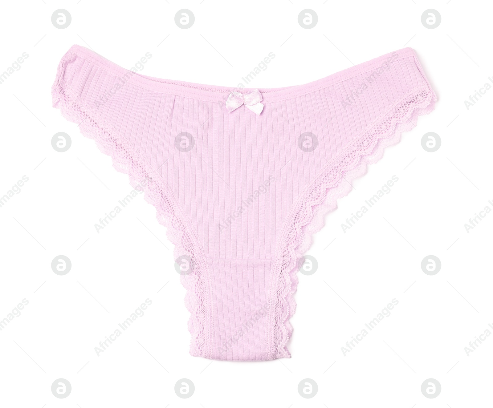 Women's underwear. Beautiful pink panties isolated on white, top view Photo of Women's underwear. Beautiful pink panties isolated on white, top view