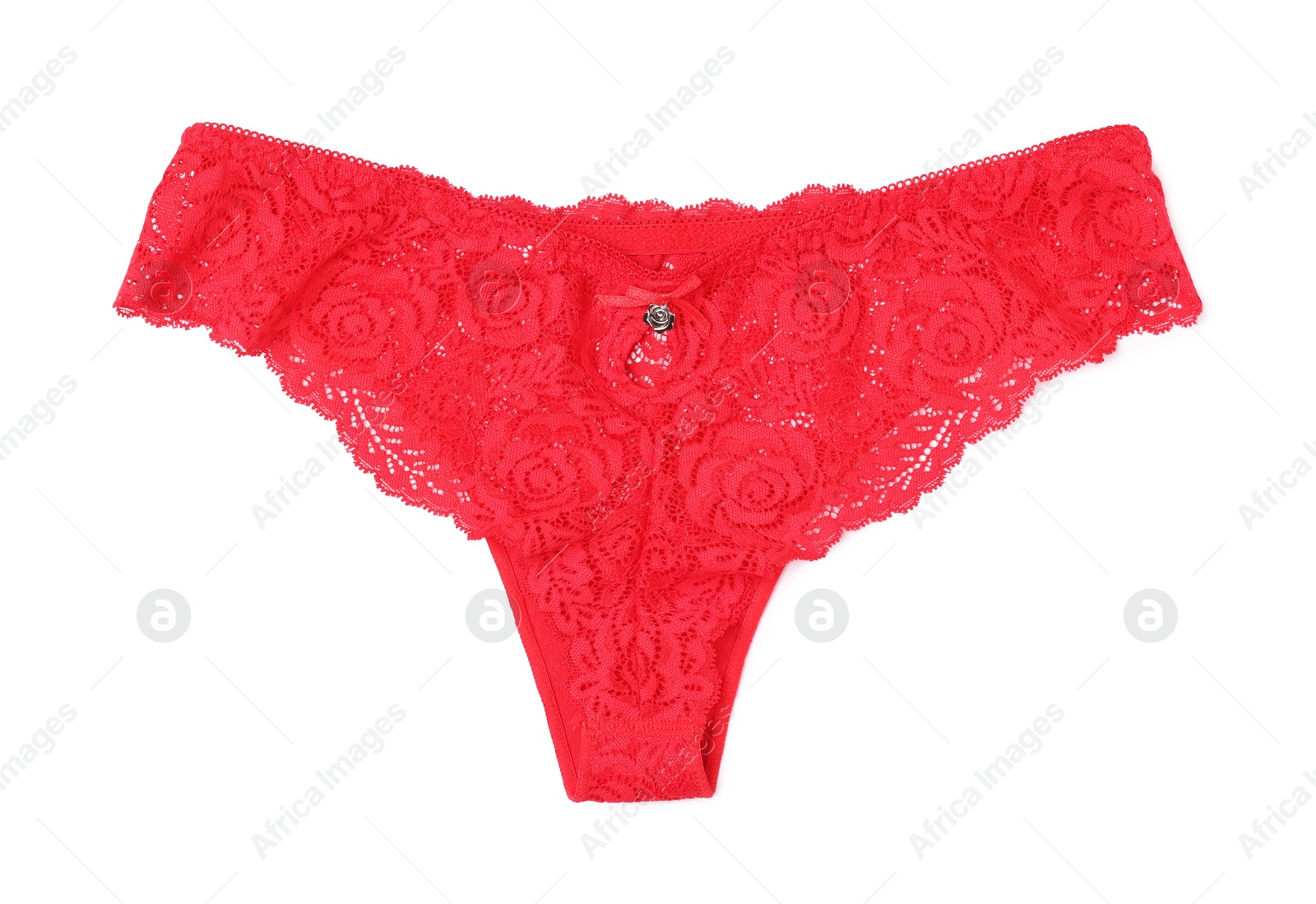 Women's underwear. Beautiful red panties isolated on white, top view Photo of Women's underwear. Beautiful red panties isolated on white, top view