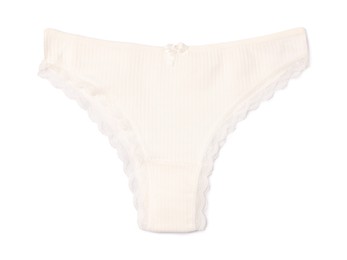 Photo of Women's underwear. Beautiful panties isolated on white, top view