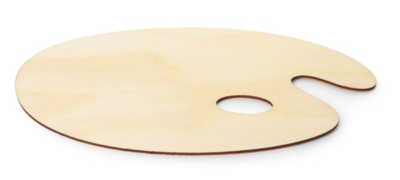 Photo of Empty wooden artist's palette isolated on white