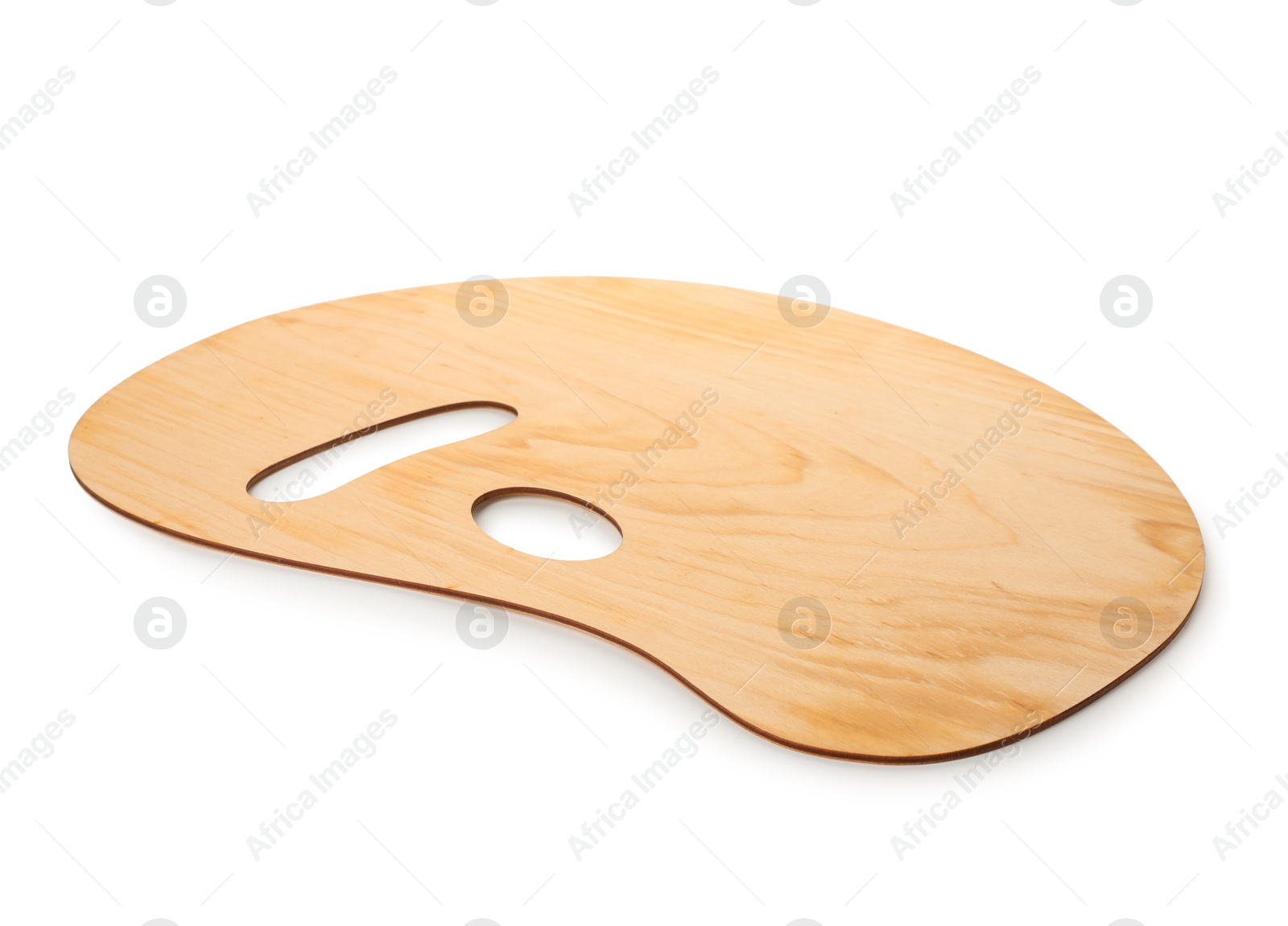 Photo of Empty wooden artist's palette isolated on white