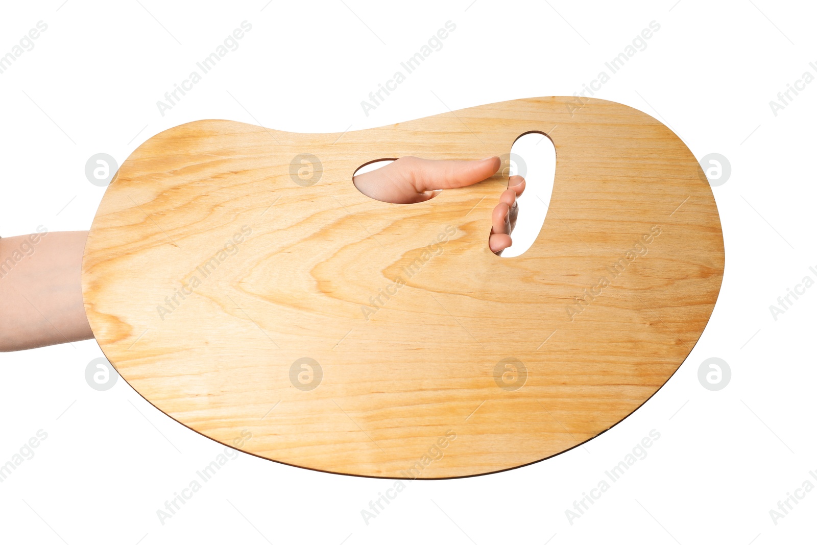 Artist with empty palette on white background, closeup Photo of Artist with empty palette on white background, closeup