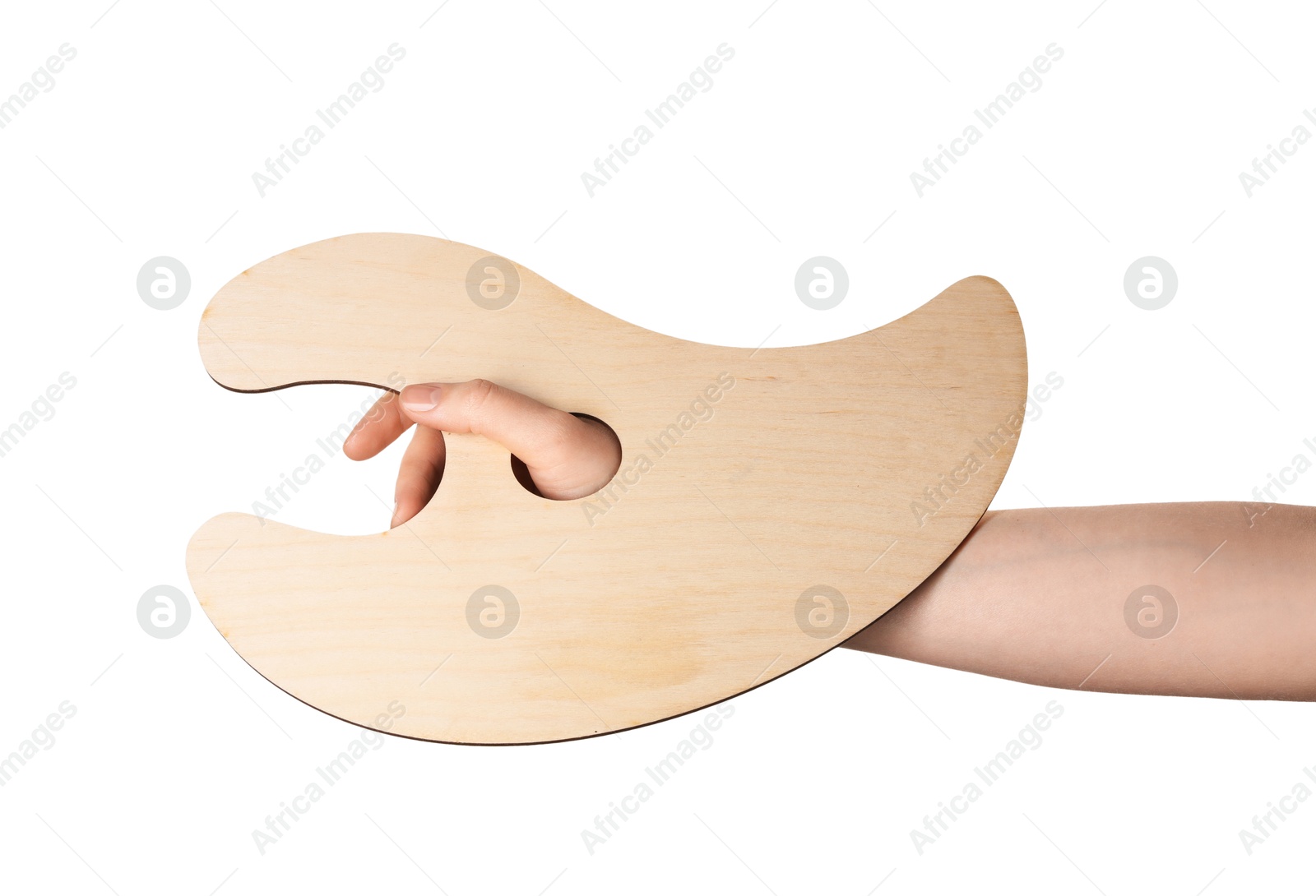 Photo of Artist with empty palette on white background, closeup