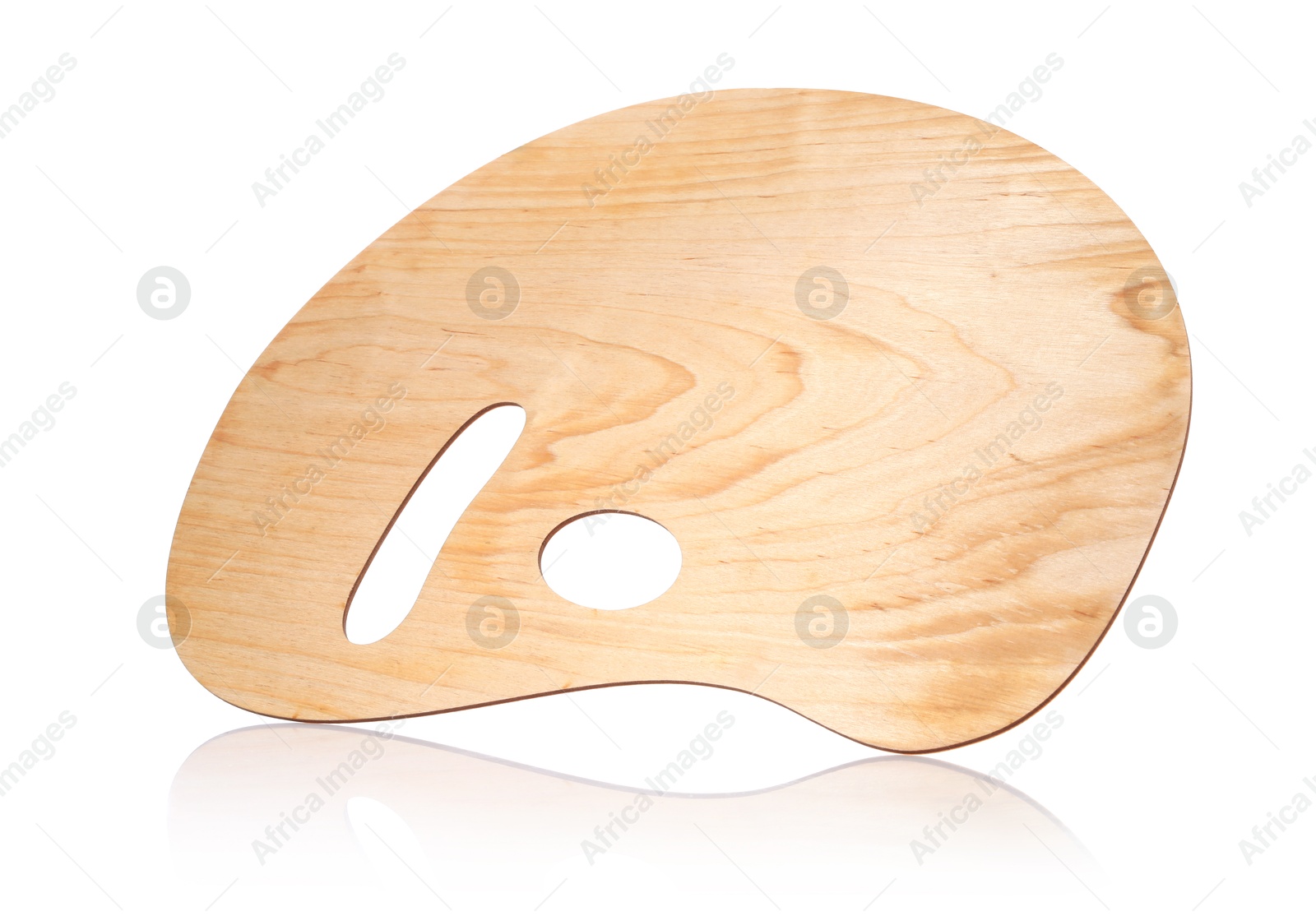 Photo of Empty wooden artist's palette isolated on white