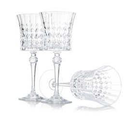 Photo of Three empty clean glasses isolated on white