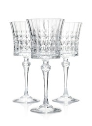 Photo of Three empty clean glasses isolated on white