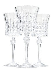 Photo of Three empty clean glasses isolated on white