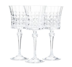Photo of Three empty clean glasses isolated on white