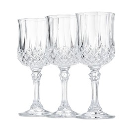 Photo of Three empty clean glasses isolated on white