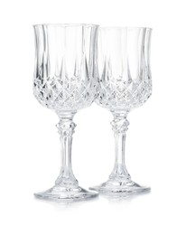 Photo of Two empty clean glasses isolated on white