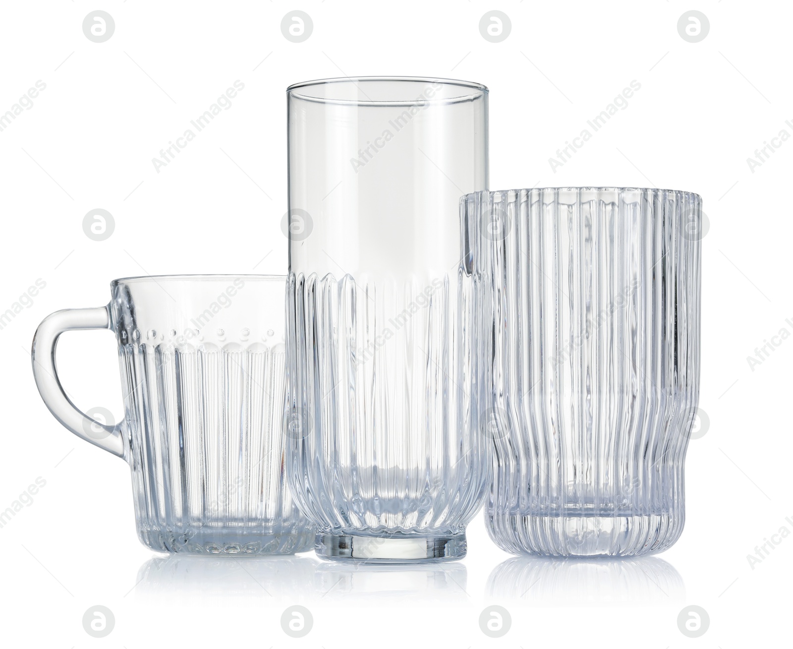 Different empty clean glasses isolated on white Photo of Different empty clean glasses isolated on white