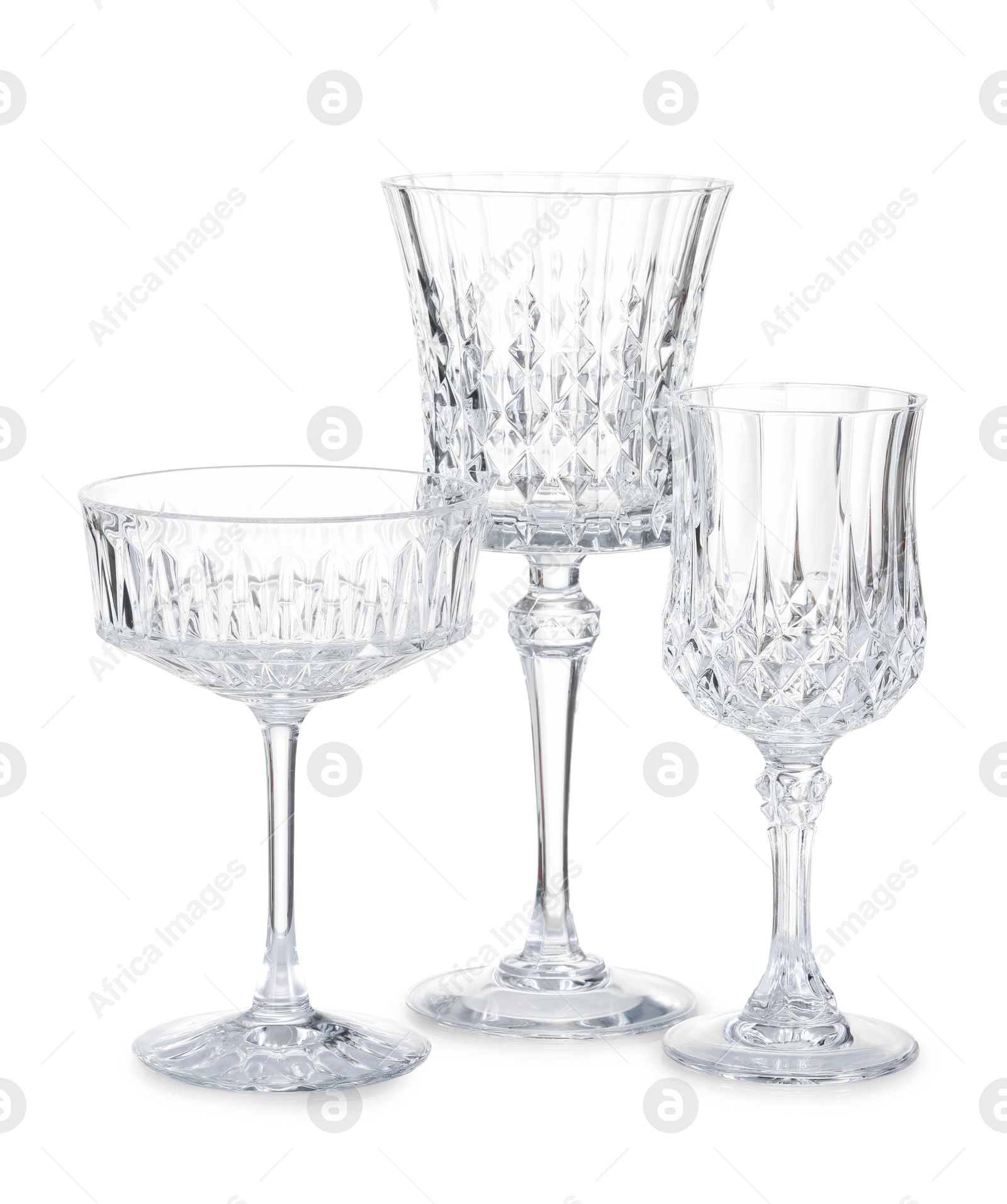 Different empty clean glasses isolated on white Photo of Different empty clean glasses isolated on white