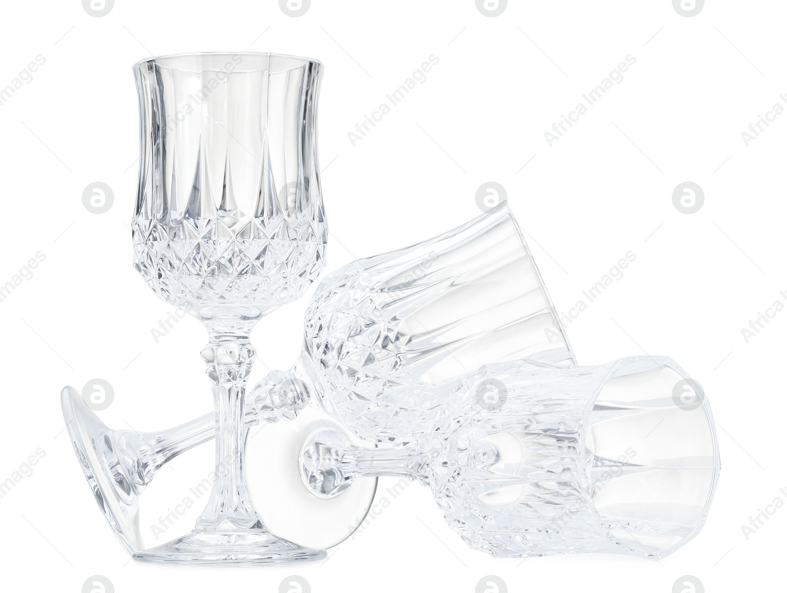 Three empty clean glasses isolated on white Photo of Three empty clean glasses isolated on white
