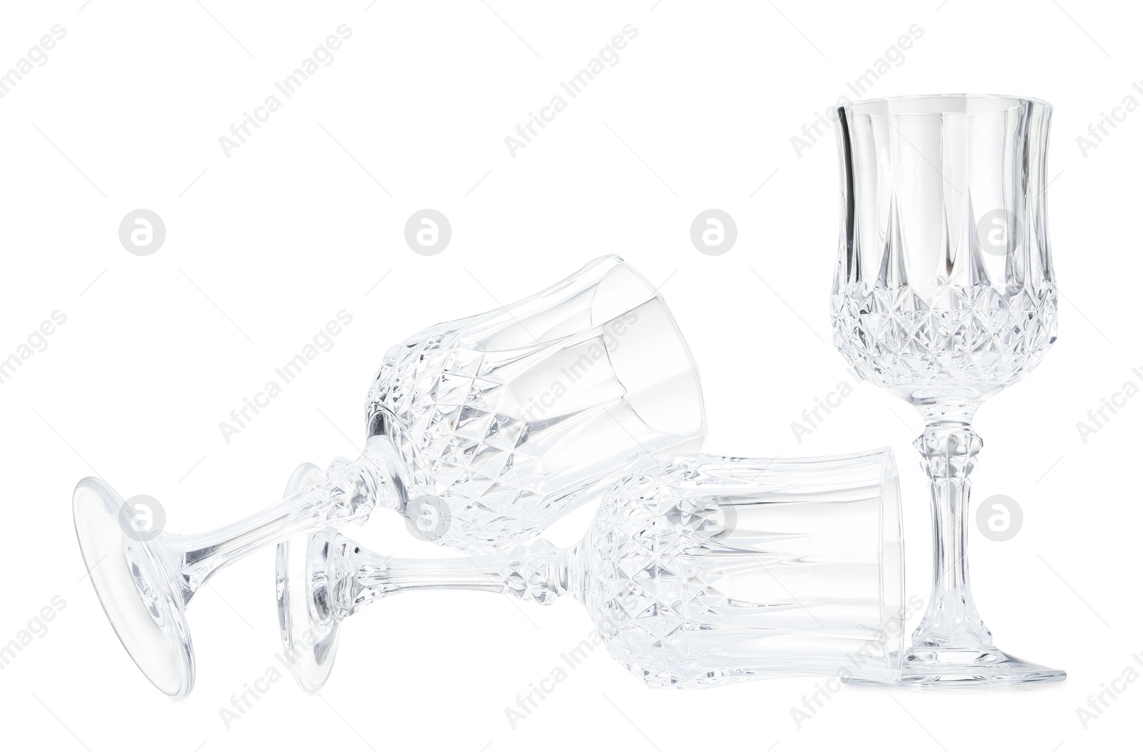 Three empty clean glasses isolated on white Photo of Three empty clean glasses isolated on white