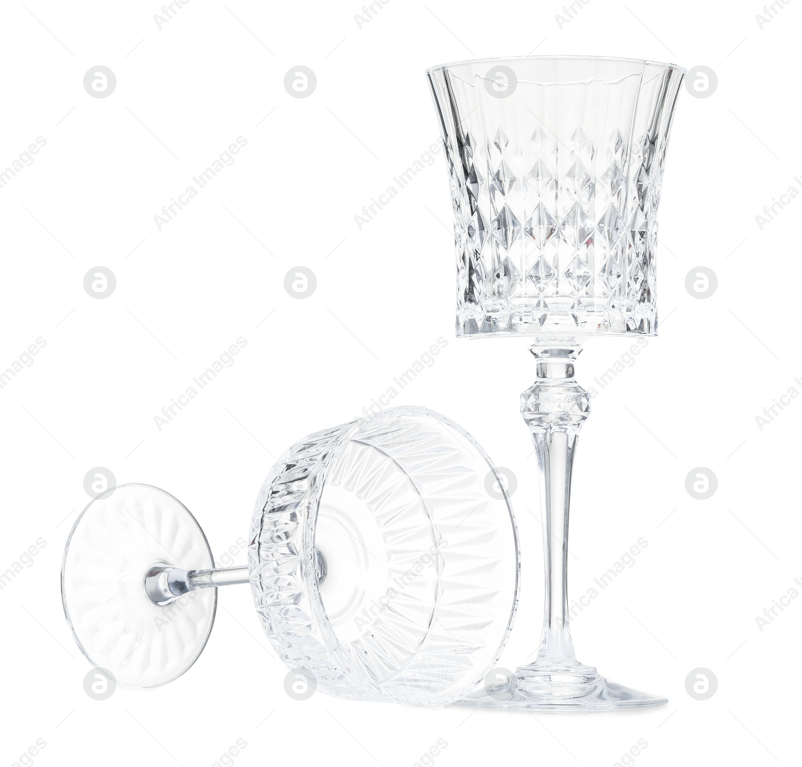 Different empty clean glasses isolated on white Photo of Different empty clean glasses isolated on white