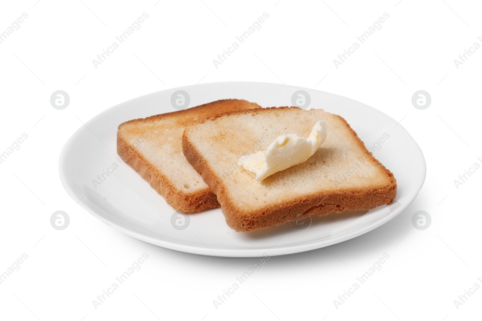 Tasty toast bread with butter isolated on white Photo of Tasty toast bread with butter isolated on white