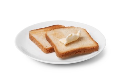 Photo of Tasty toast bread with butter isolated on white