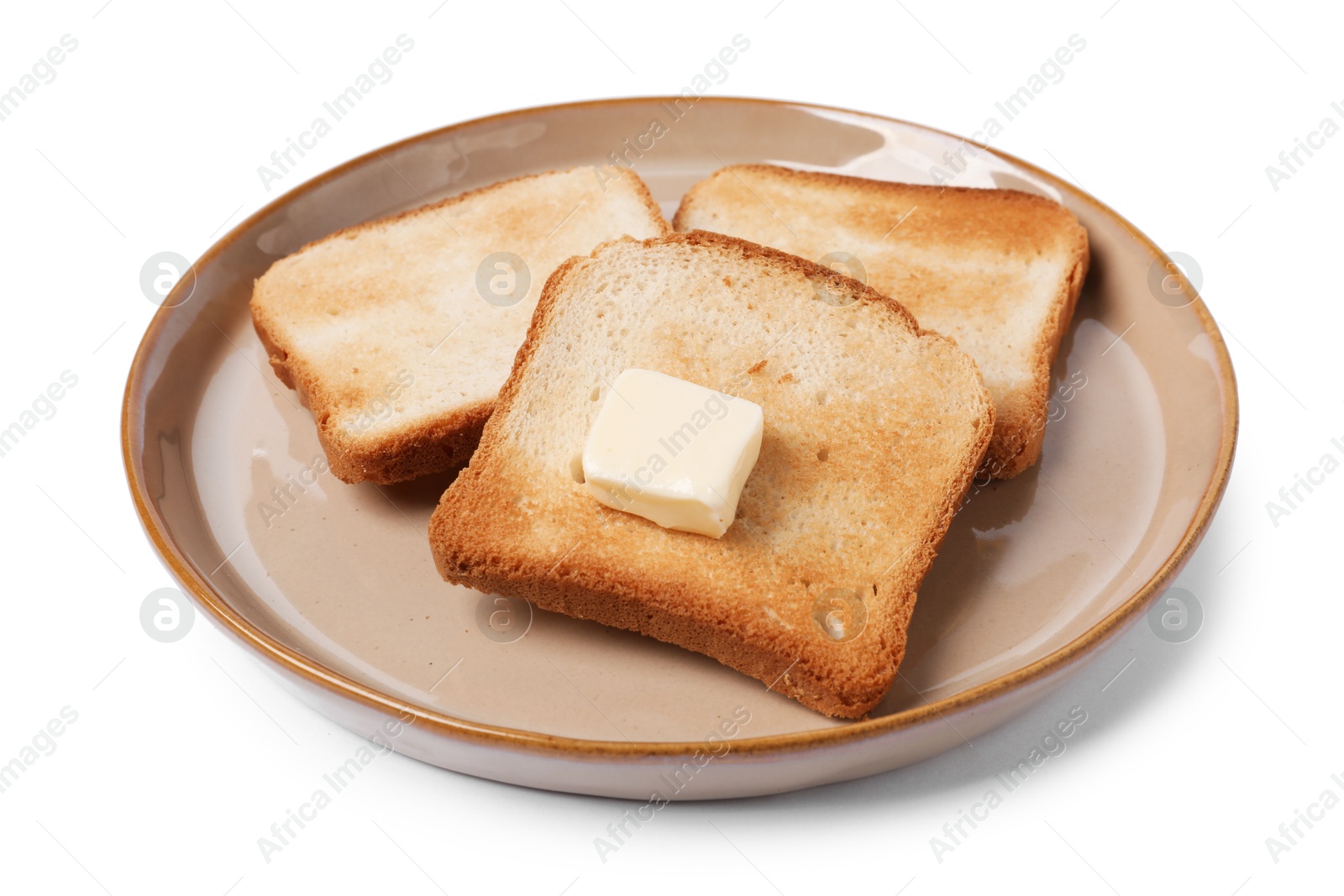 Tasty toast bread with butter isolated on white Photo of Tasty toast bread with butter isolated on white