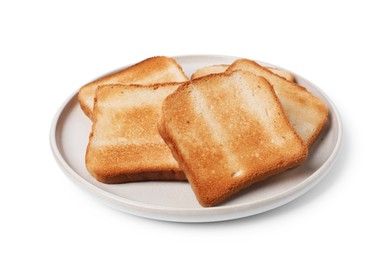 Photo of Pieces of tasty toast bread isolated on white