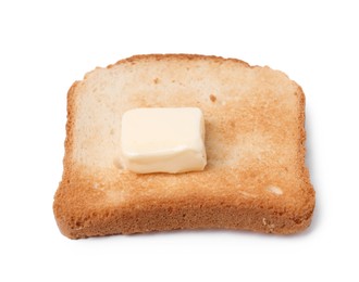 Photo of Tasty toast bread with butter isolated on white
