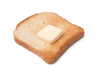 Photo of Tasty toast bread with butter isolated on white