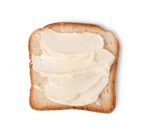 Photo of Tasty toast bread with butter isolated on white, top view