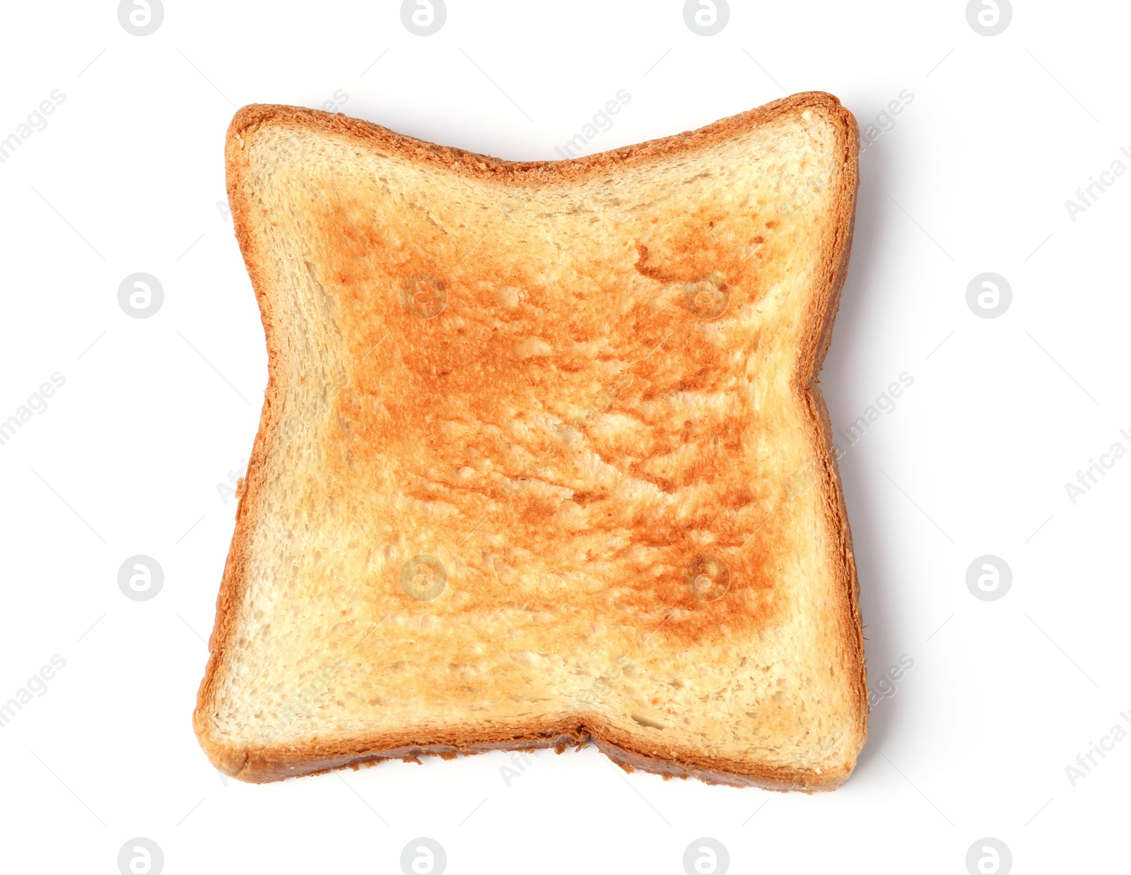 Slice of tasty toasted bread isolated on white, top view Photo of Slice of tasty toasted bread isolated on white, top view