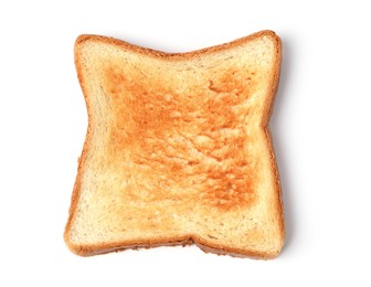 Photo of Slice of tasty toasted bread isolated on white, top view