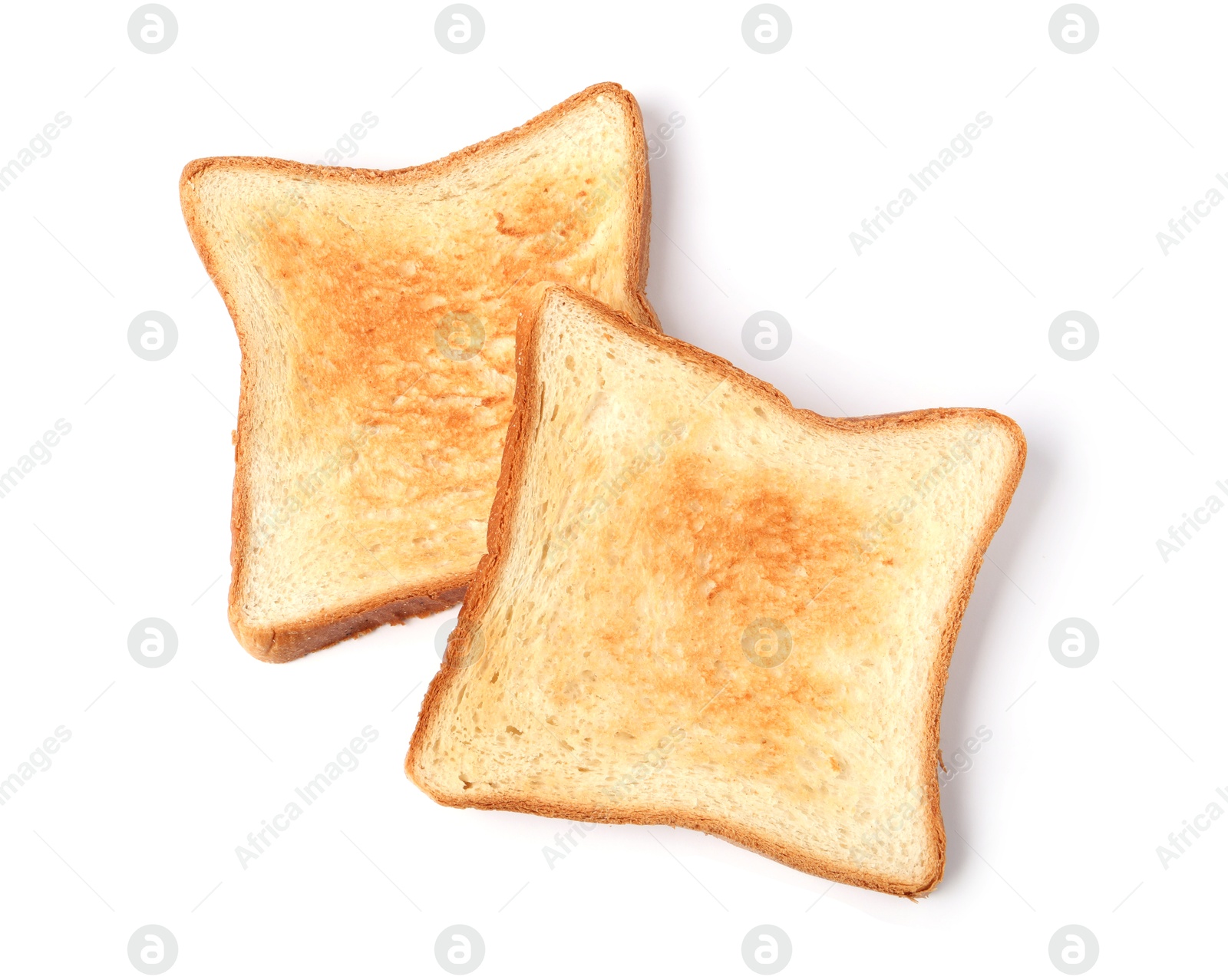 Slices of tasty toasted bread isolated on white, top view Photo of Slices of tasty toasted bread isolated on white, top view