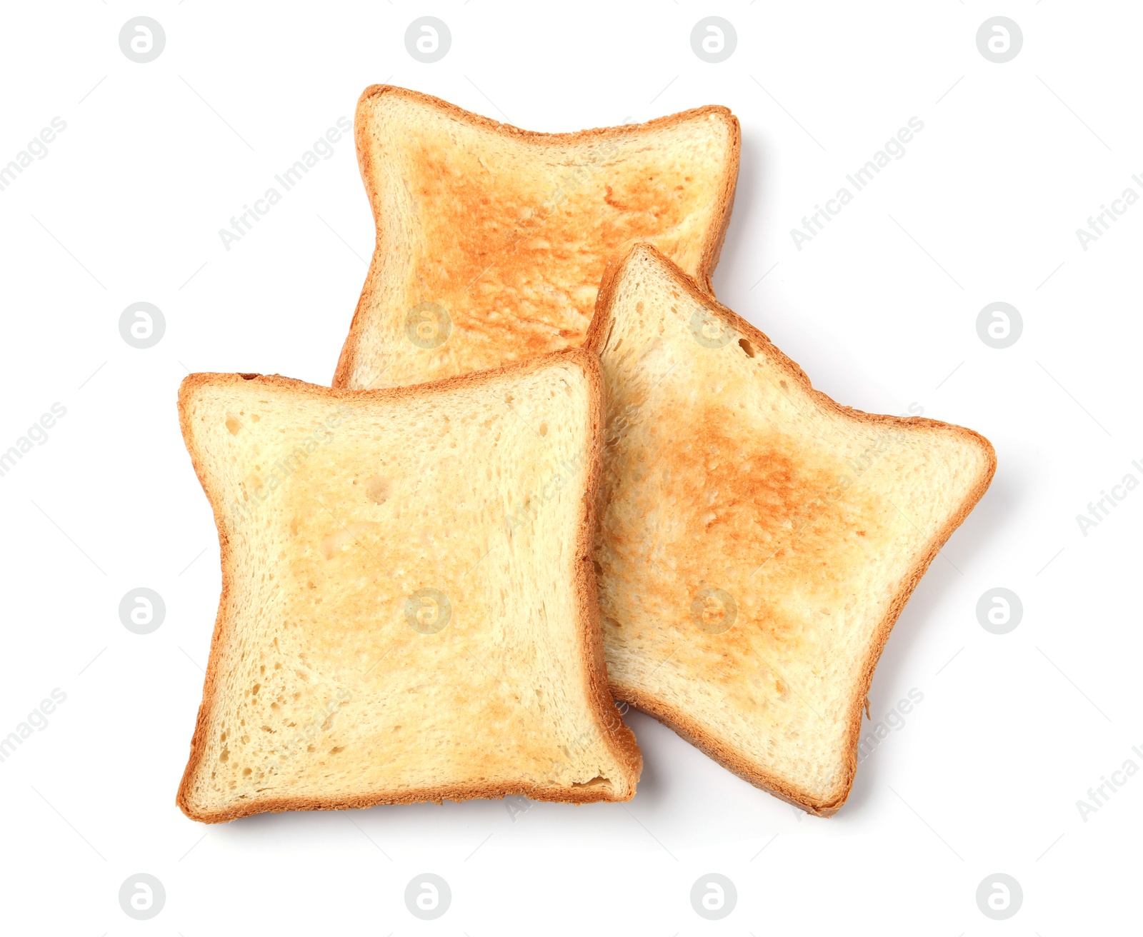 Slices of tasty toasted bread isolated on white, top view Photo of Slices of tasty toasted bread isolated on white, top view