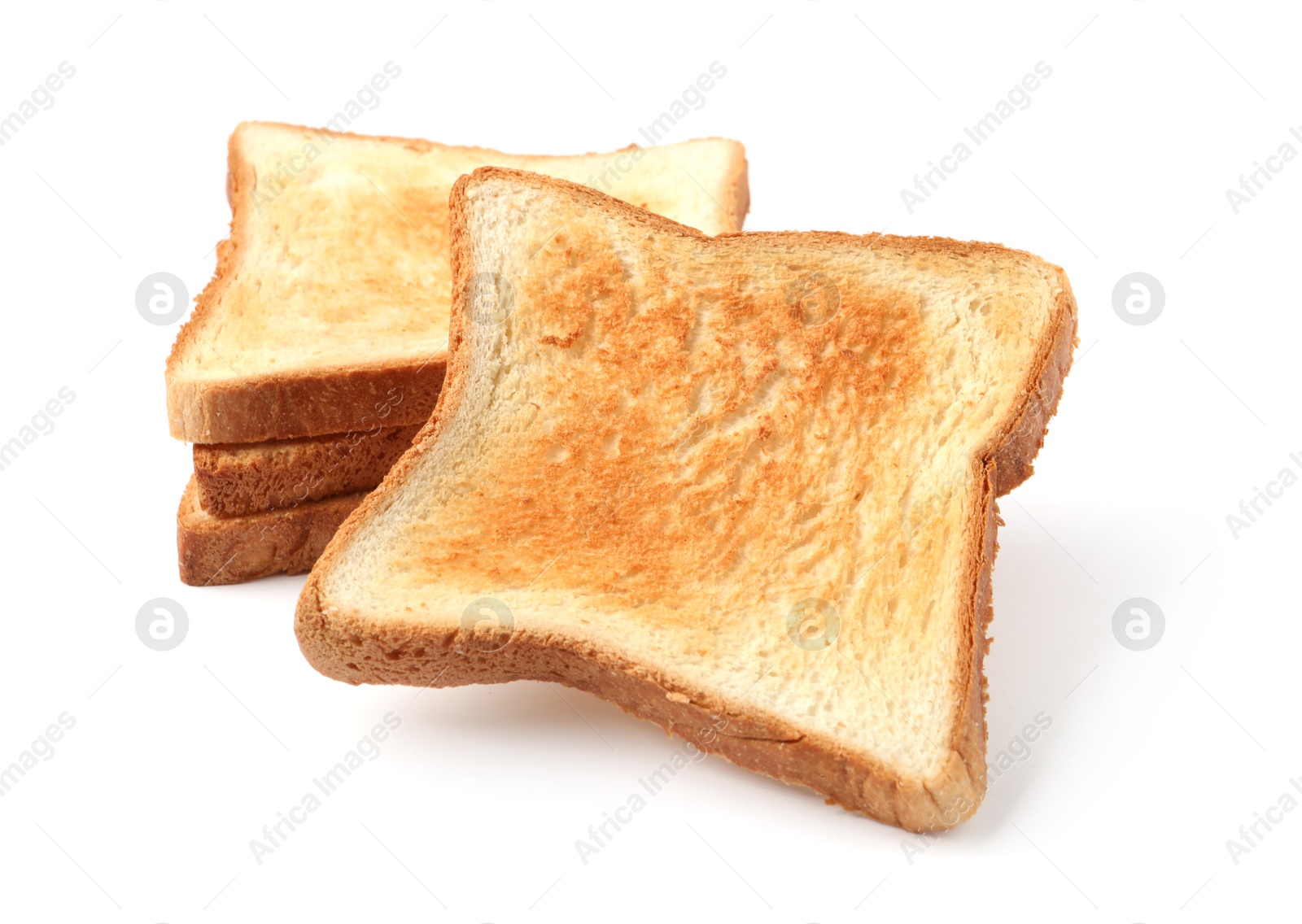 Slices of tasty toasted bread isolated on white Photo of Slices of tasty toasted bread isolated on white