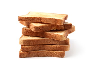 Photo of Slices of tasty toasted bread isolated on white