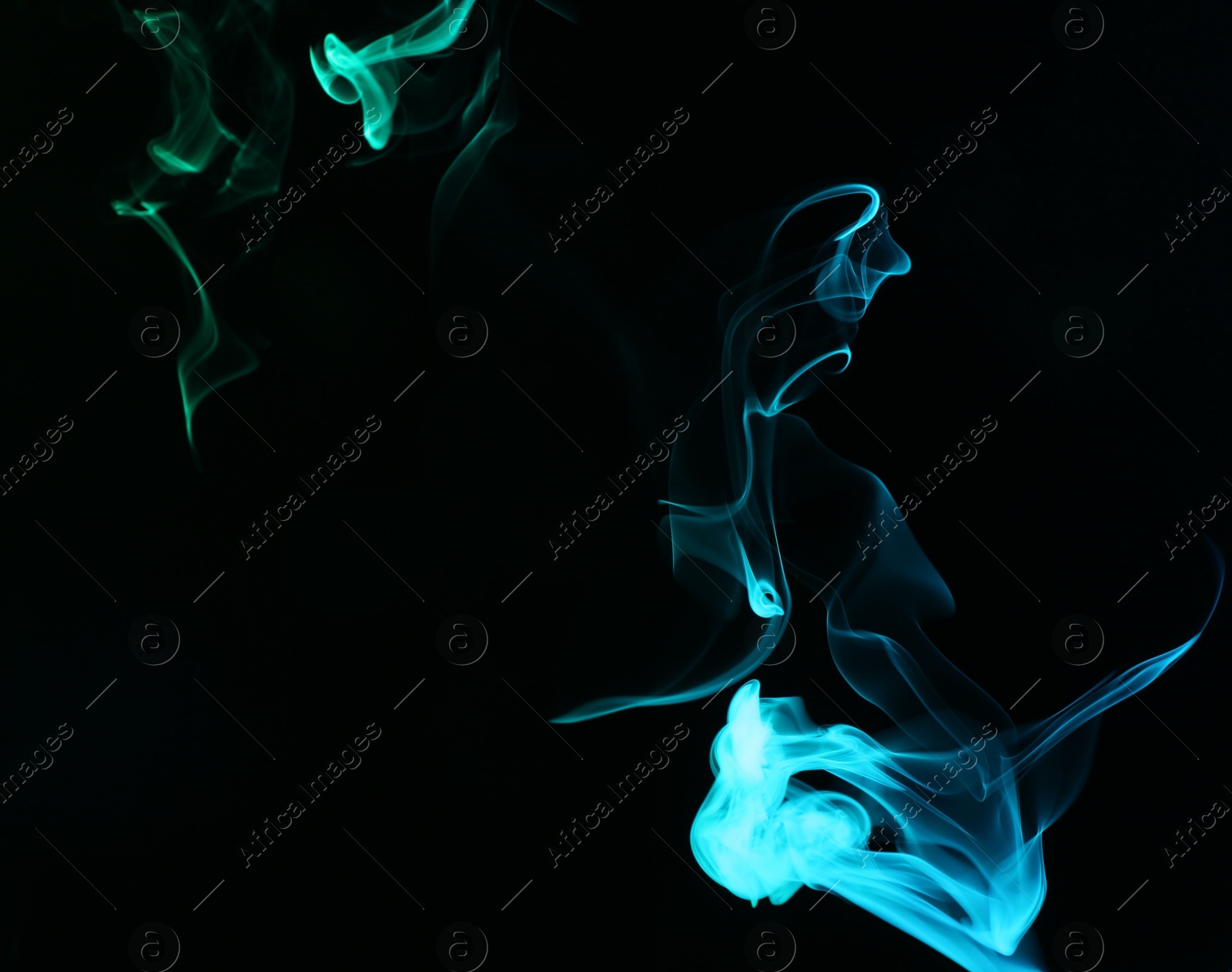 Beautiful smoke in neon lights on dark background, space for text Photo of Beautiful smoke in neon lights on dark background, space for text