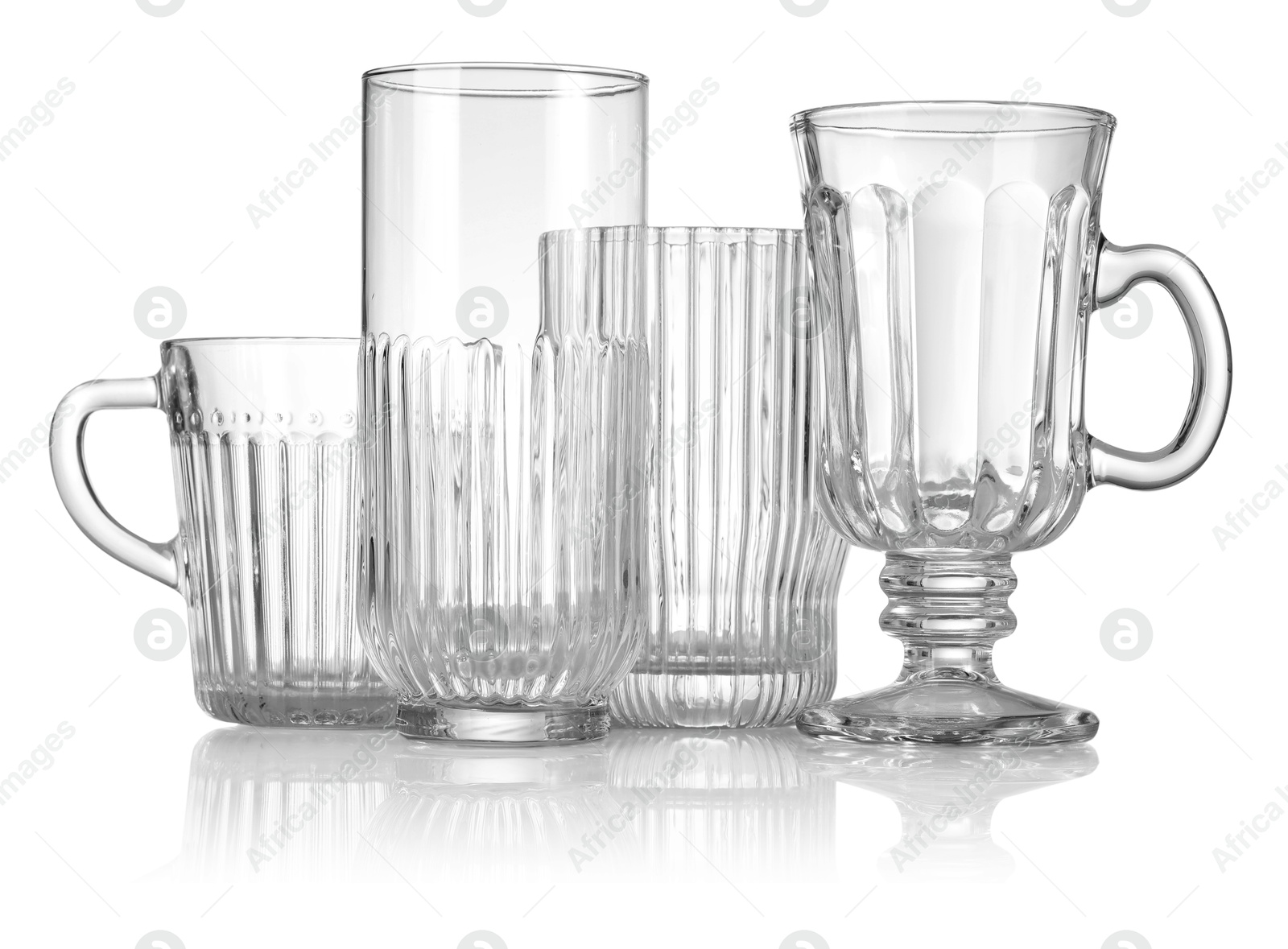 Different empty clean glasses isolated on white Photo of Different empty clean glasses isolated on white