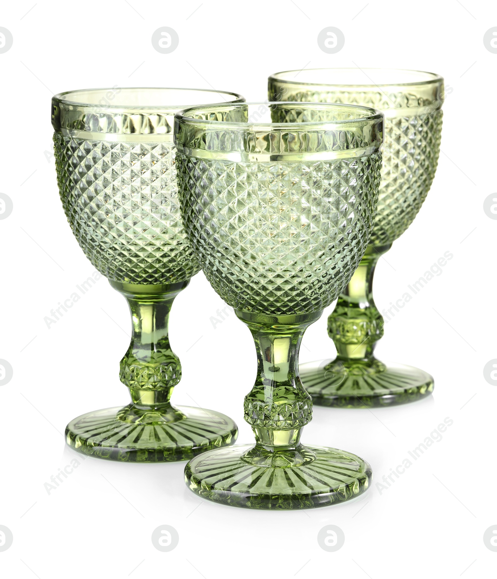 Three empty clean glasses isolated on white Photo of Three empty clean glasses isolated on white